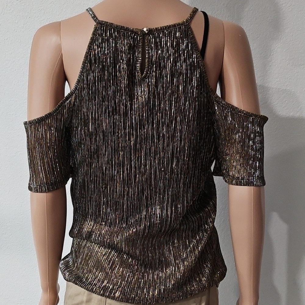 Vintage Metallic Cold Shoulder Blouse - Picture 7 of 8